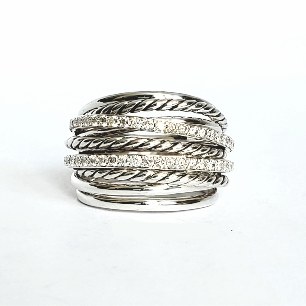 David Yurman Crossover Dome Ring With Pavé Diamonds Size 7